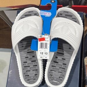 Adidas White and Gray Slide Sandals